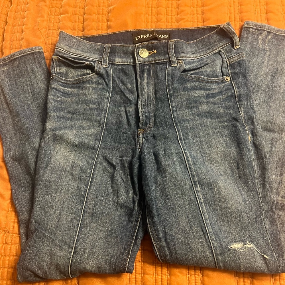 Express Blue Slim Jeans with Distressed Details